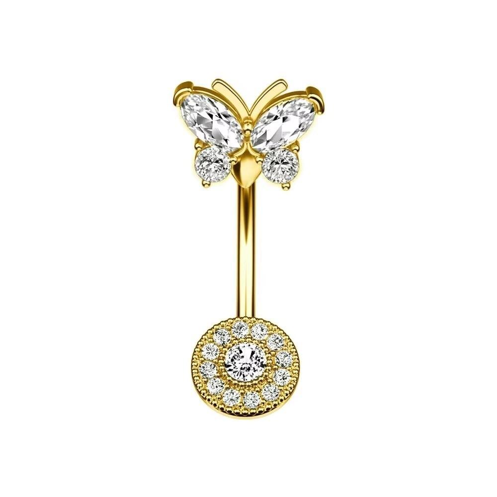 Stainless Steel Crystal Zircon Piercing Belly Bow Knot Belly Rings Butterfly Navel Jewelry  Women