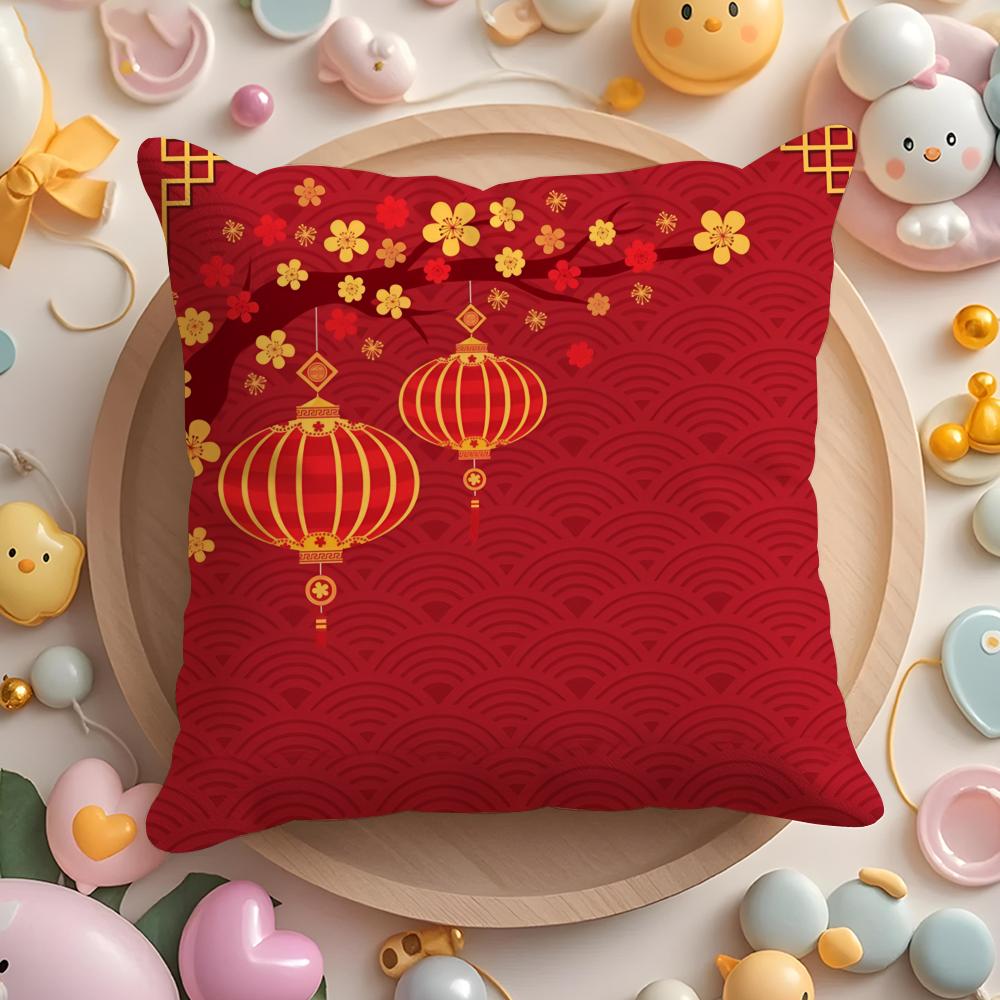 Frühlingsfest Kissenbezug Kurzer Plüsch Beidseitiger Druck Für Zuhause Maschinenwaschbar in Warmem Winter Kissenbezug