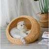 Large Semi-Enclosed Kitten Bed Handmade Rattan Woven Cat Litter Comfort Breathable Pet House Metal Frame Cat's Supplies