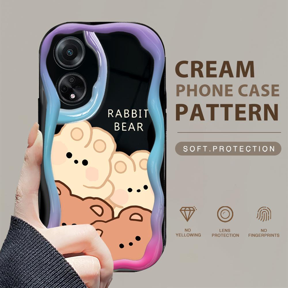 

Милый мультяшный узор, кремовая текстура, мягкий силиконовый чехол с волнистыми краями, чехол для телефона для OPPO Reno Realme OPPO A60 5G чёрный