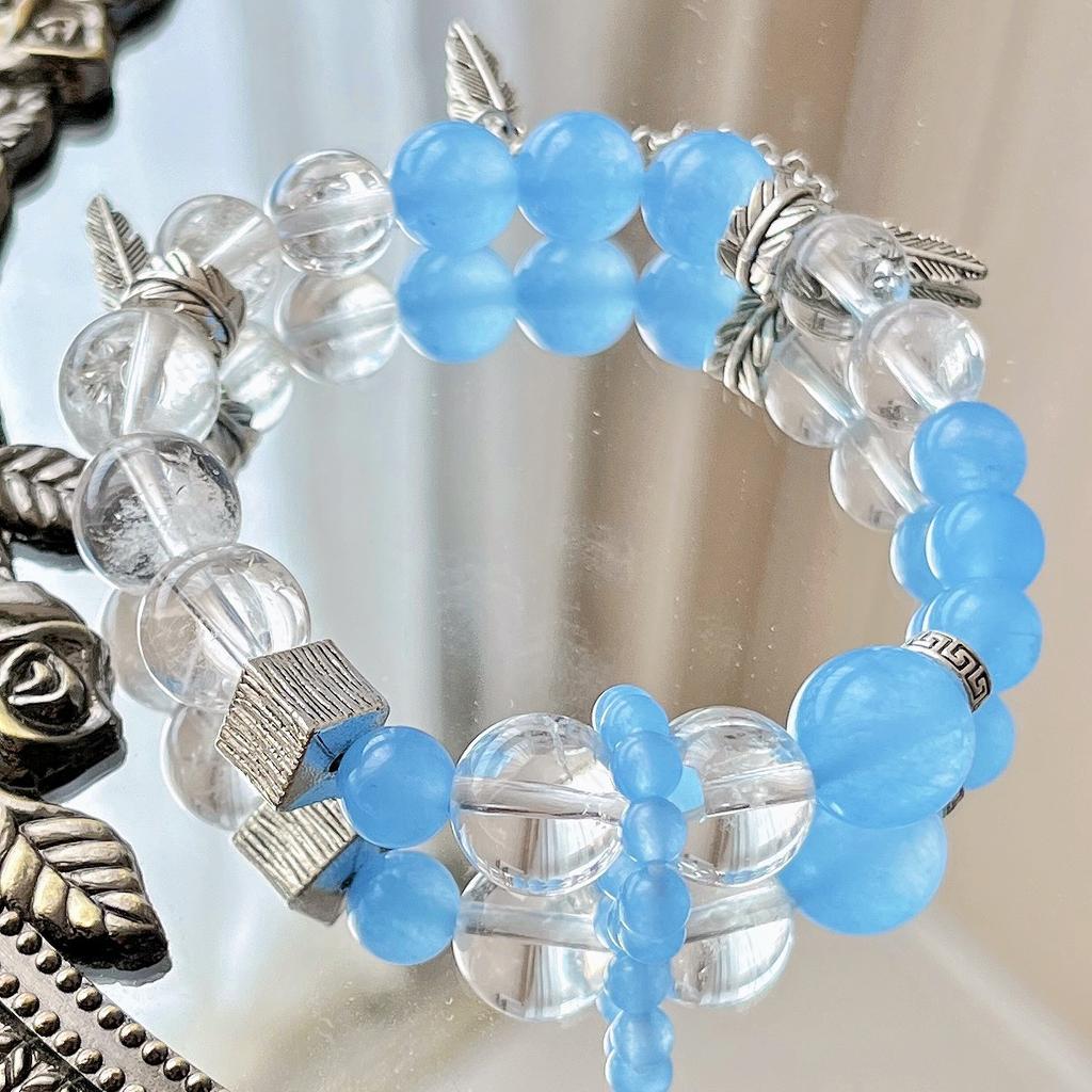 Aquamarine Quartz Rock Natural White Crystal Design Tassel Bracelet Bracelet