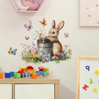 Cartoon Kaninchen Blumen Schmetterling Schlafzimmer Wohnzimmer Zuhause Wand Hintergrund Verschönerung Dekoration Wandaufkleber