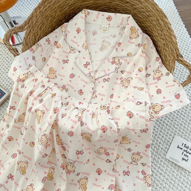 Summer new pajamas women's short-sleeved shorts thin cloud cotton cartoon cute large size Korean version loungewear