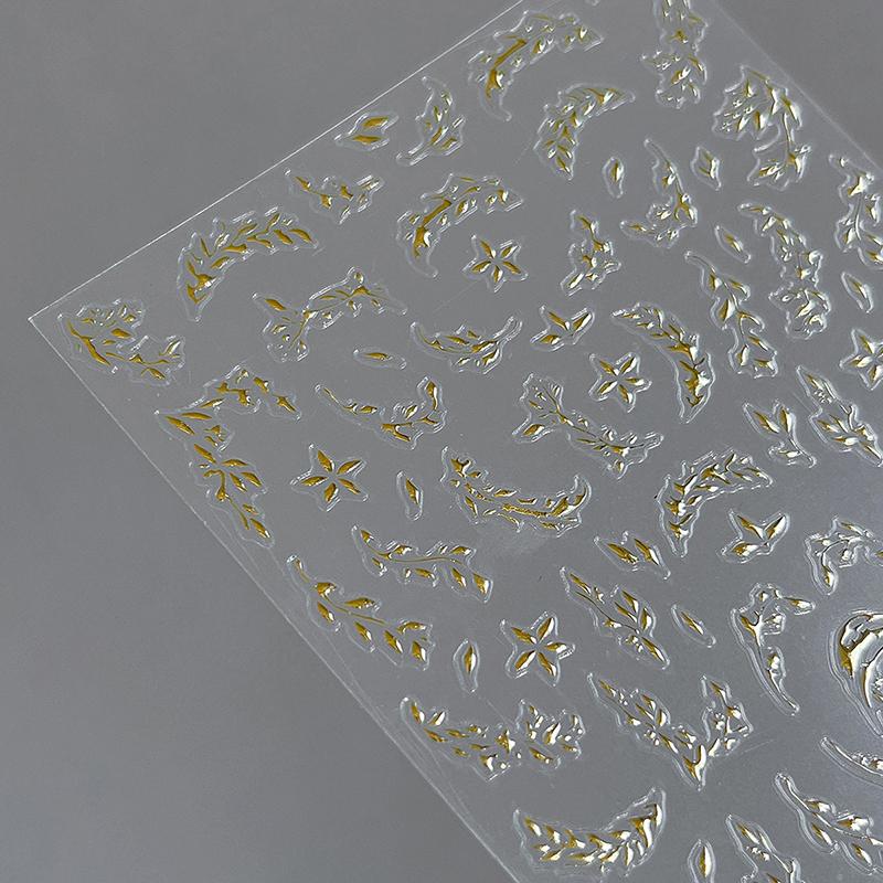 Chinese Style Wicker Leaves Design Embossed Reliefs Self Adhesive Nail Art Decorations Stickers Cute Manicure Decals Diy Salon