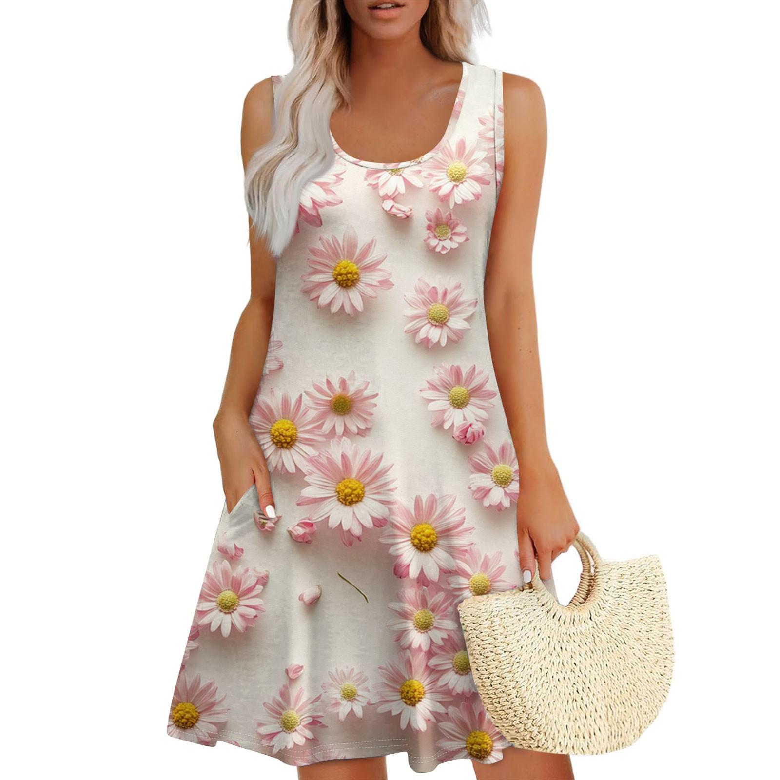 

Женские повседневные платья на каждый день для свиданий с карманами без рукавов свободные платья XL арбуз красный