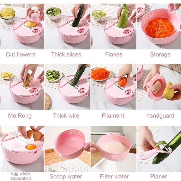 12Pcs New Multifunction Manual Vegetable Slicer Potato Fruit Cutter Grater Shredder Kitchen Chopper Cutter Drain Basket Food Strainer