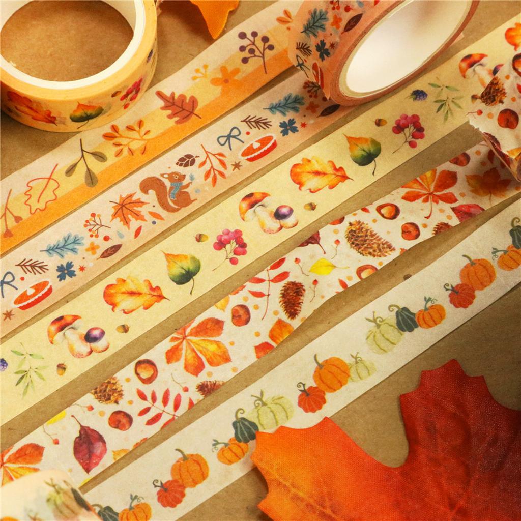 Autumn Fall Gift Wrapping Paper Washi Tape Colorful Self Adhesive Masking Tape DIY Sticker Office Stationery Crafts Tape