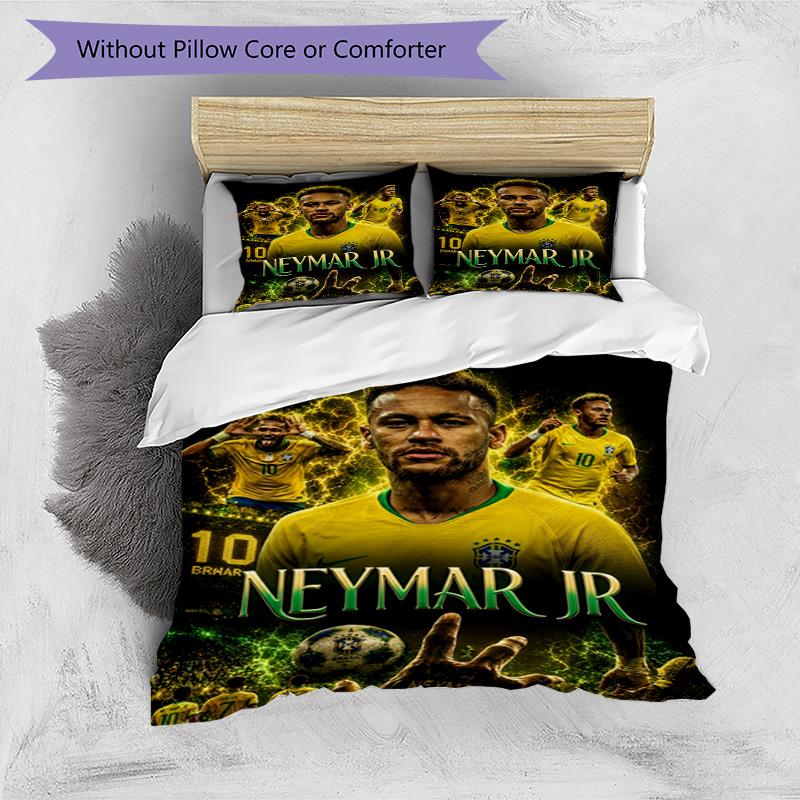 Messi Neymar Jr Football Jersey Personalized Name Bedding Set,Light Bed Linen for Dorm Home Decoration,Perfect Festival Gift for Boys,Fade Resistant D