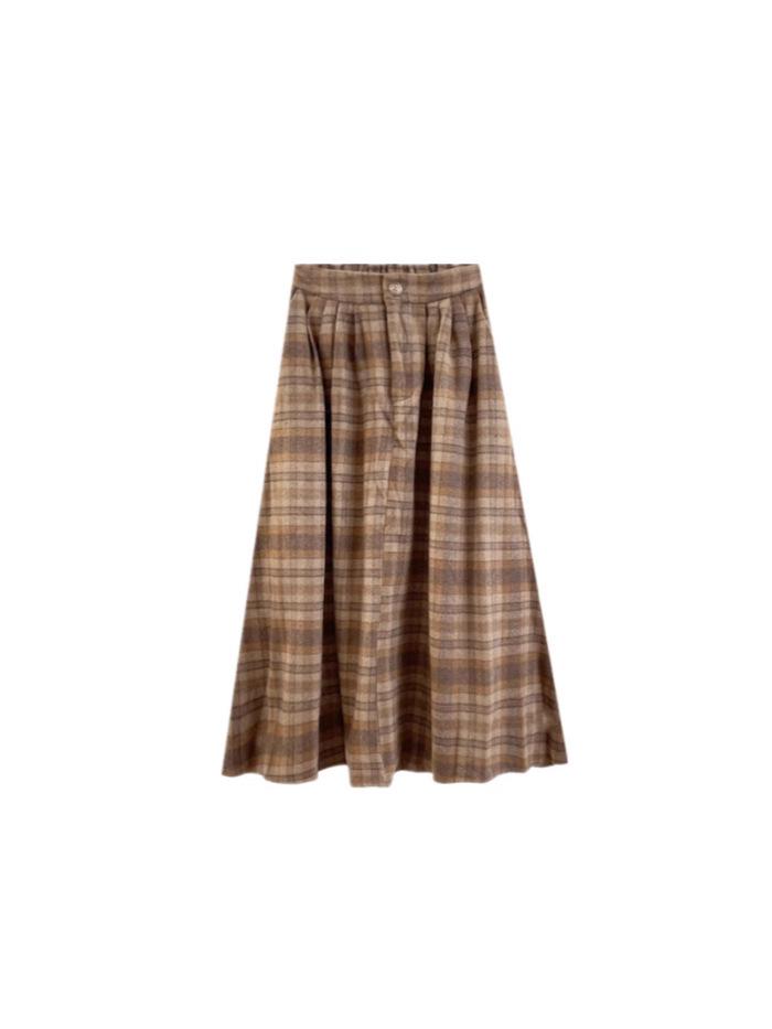 2025 New High-Waist A-Line Wool Plaid Skirt for Autumn/Winter