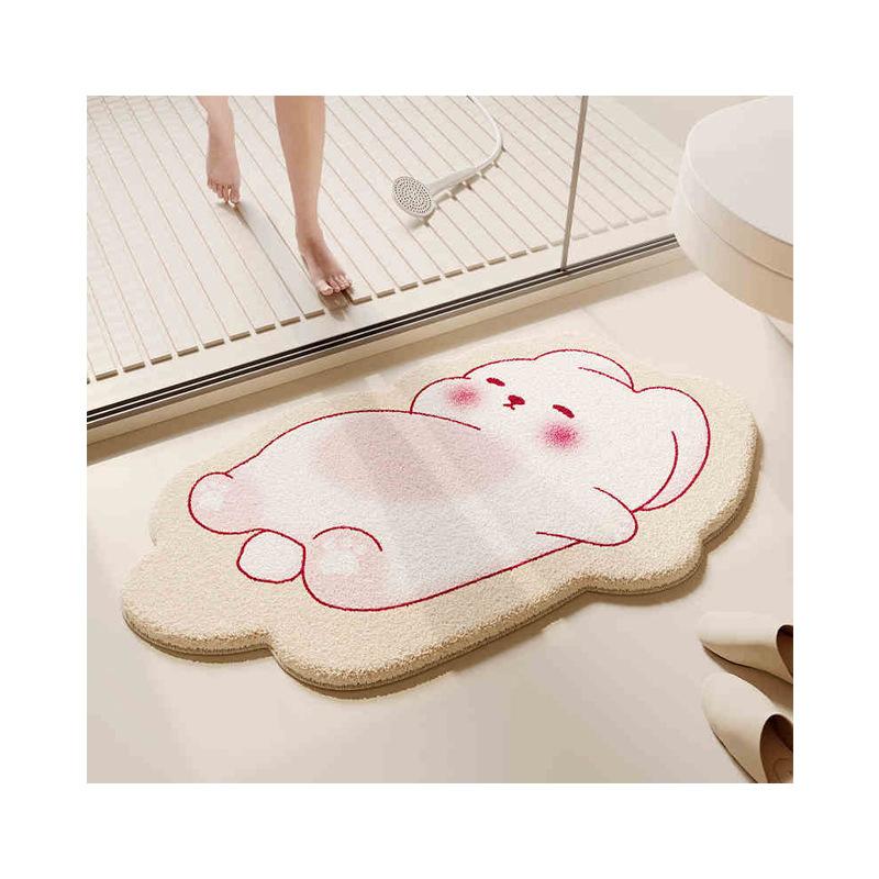 Cartoon Animal Bathroom Floor Mat, Shower Room, Non-Slip And Easy To Take Care Of, Imitation Cashmere Foot Mat, Household Dirt-Resistant And