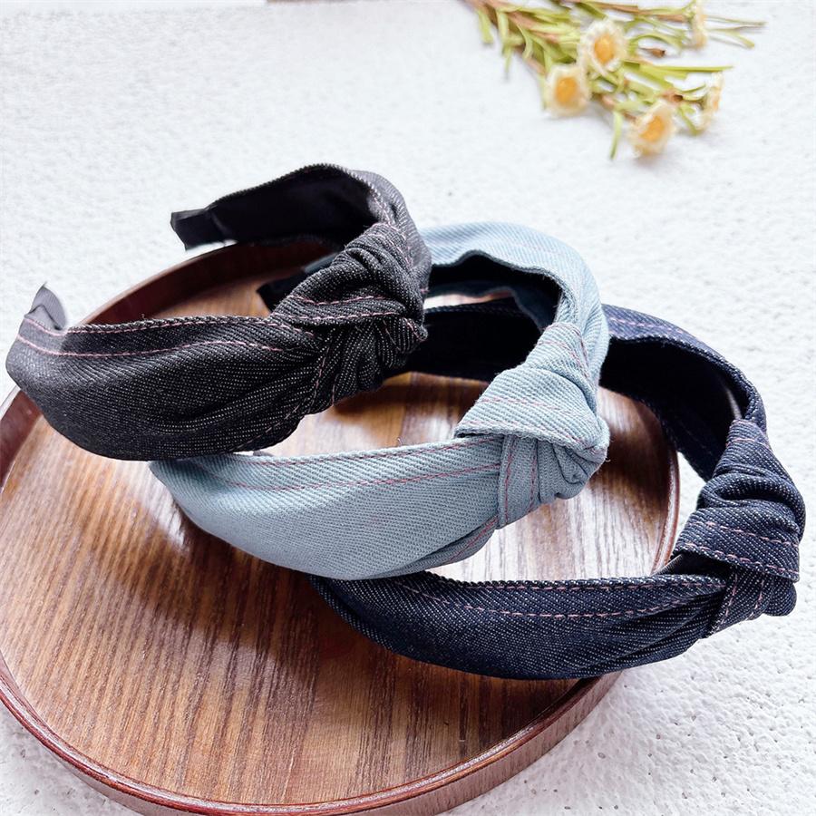 New Fashion Women's Headband Casual Blue Black Denim Headband Center Knot Headband Headband Classic Adult Hair Accessories Gift
