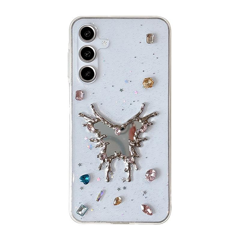 Transparent Glitter Star Glitter Phone Case for Samsung S25ultra Mirror Rhinestone S23plus Gemstone S24