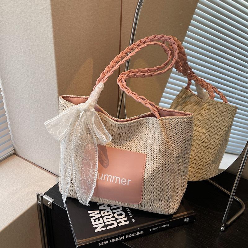 Large-capacity Woven Bag Women's Summer New Simple Shoulder Handbag Commuter Tote Bag