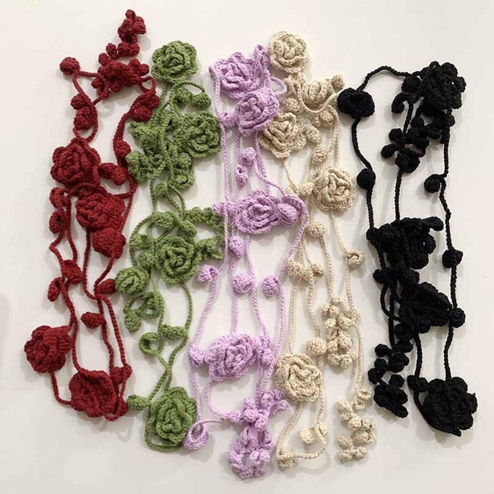 Crocheting Rose Flower Neck Chain Decoration Multicolor Rose Scarf Y2k Rose Necklace Girl