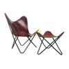 2 Handmade Relaxing Chair-Iron Stand Leather Butterfly Chair With Ottoman