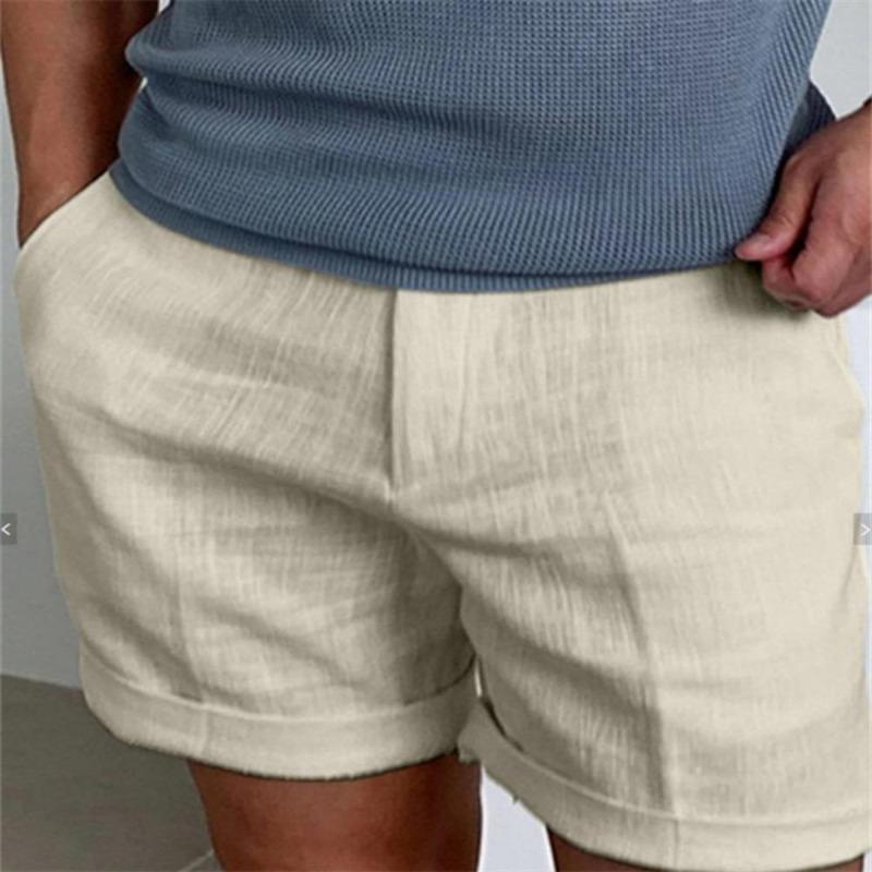 Men's Linen Oblique Pocket Solid Color Comfortable Breathable Sports Outdoor Daily Shorts
