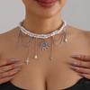 Stylish Clavicle Necklace Featuring Floral Accent And Dangling Pearls Comfortable Design Perfect For Daily Outings