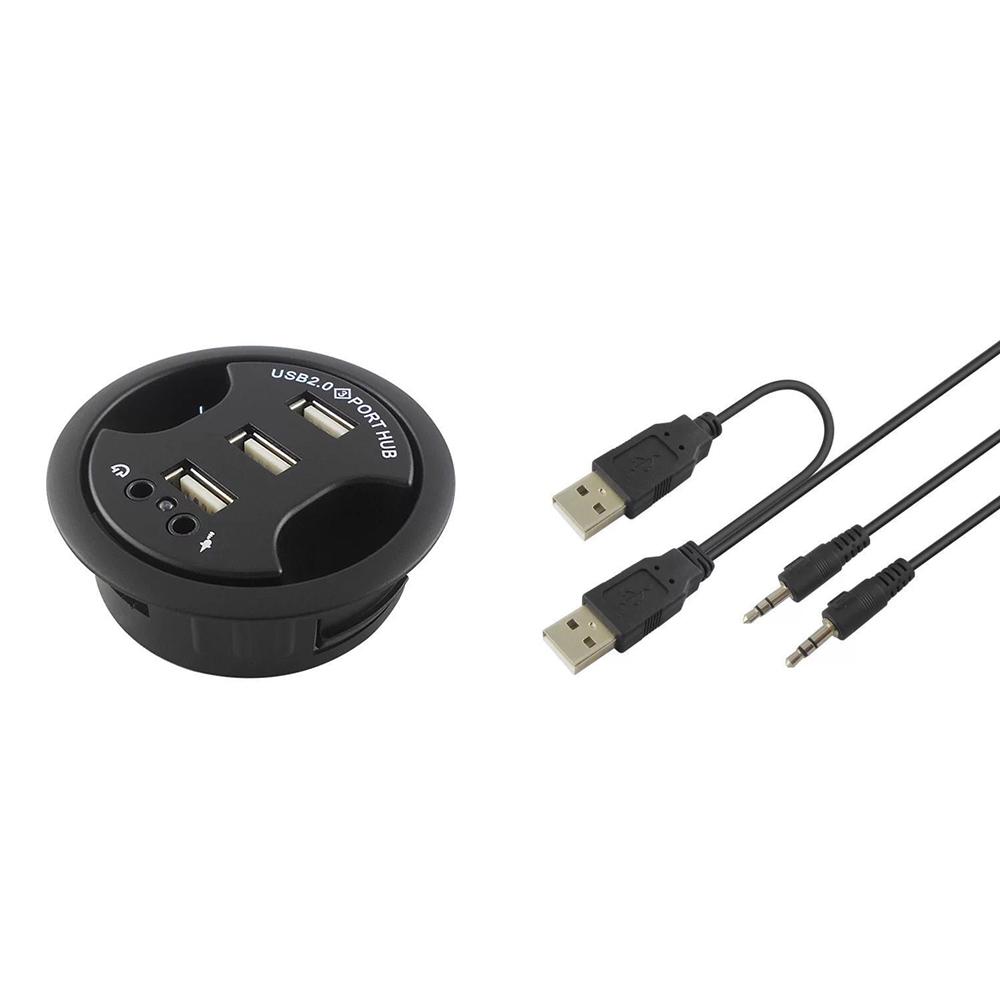 Mount In Desk 4Ports USB 3.0 HUB Adapter /& External Stereo Sound Adapter Combo A