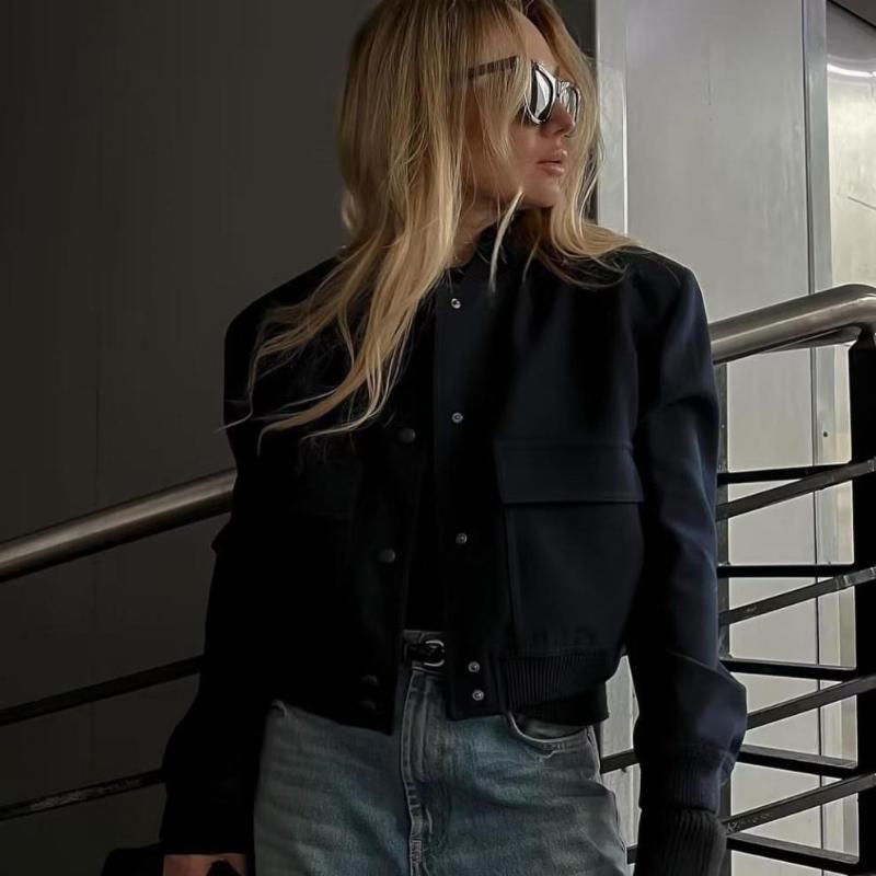 Chaqueta bomber blanca de aviador con botones para mujer, abrigo corto de manga larga, estilo aviador, para otoño e invierno.