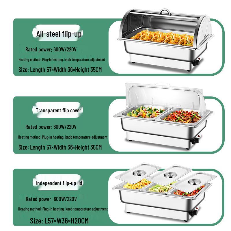 Stainless Steel Electric Chafing Dish with Visible Flip-Top for Buffet & Breakfast