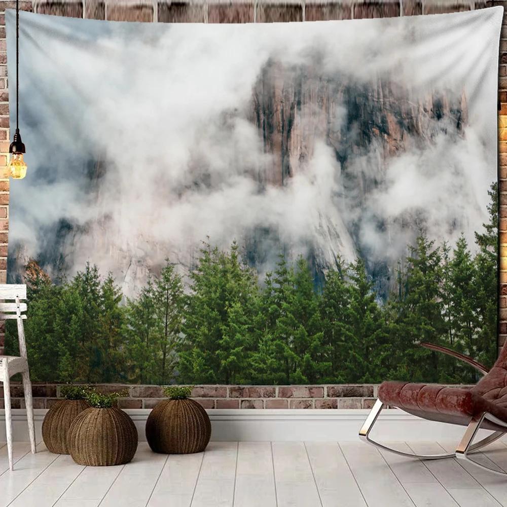 Mountains Psychedelic Tapestry Starry Sky Wall Hanging Star Stars Leaf Village Dorm Decor Blanket 130Cm Woven Personalized