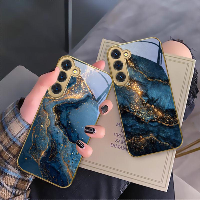 Golden Lines and Spots For Samsung Galaxy S26 S20 FE S21 S22 S23 Plus S24 Ultra S25 Ultra S21 S25+ S22FE Golden Glass Phone Case