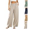 Women Casual Loose Fit High Waist Wide Leg Pants with Pockets Cotton Linen Blend Comfortable Summer Trousers Elastic Waistband