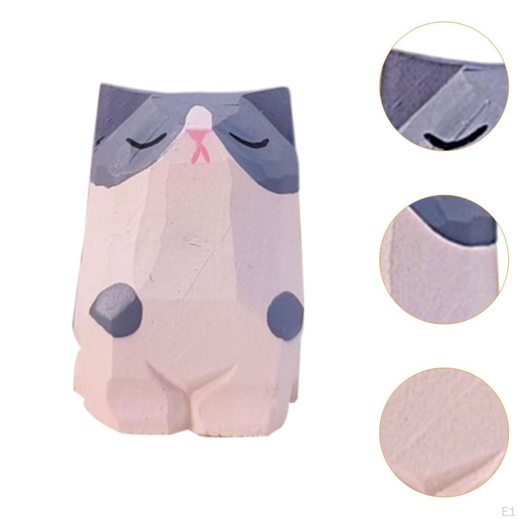 Ručně vyráběná dřevěná kočičí figurka Miniaturní zvířecí socha pro domácí dekoraci