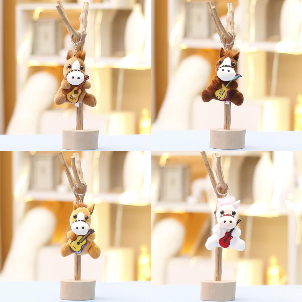 Plush Pony Mini Keychain Animal Keyring With Guitar For Girls Gift And Bag Decor