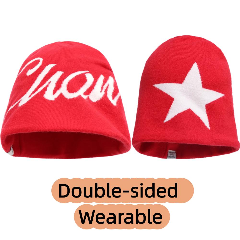 Fashion Letter Print Winter Beanie Hat Couple Reversible Warm Soft Cap Windproof Hats For Man Women Outdoor Winter Knitted Hats