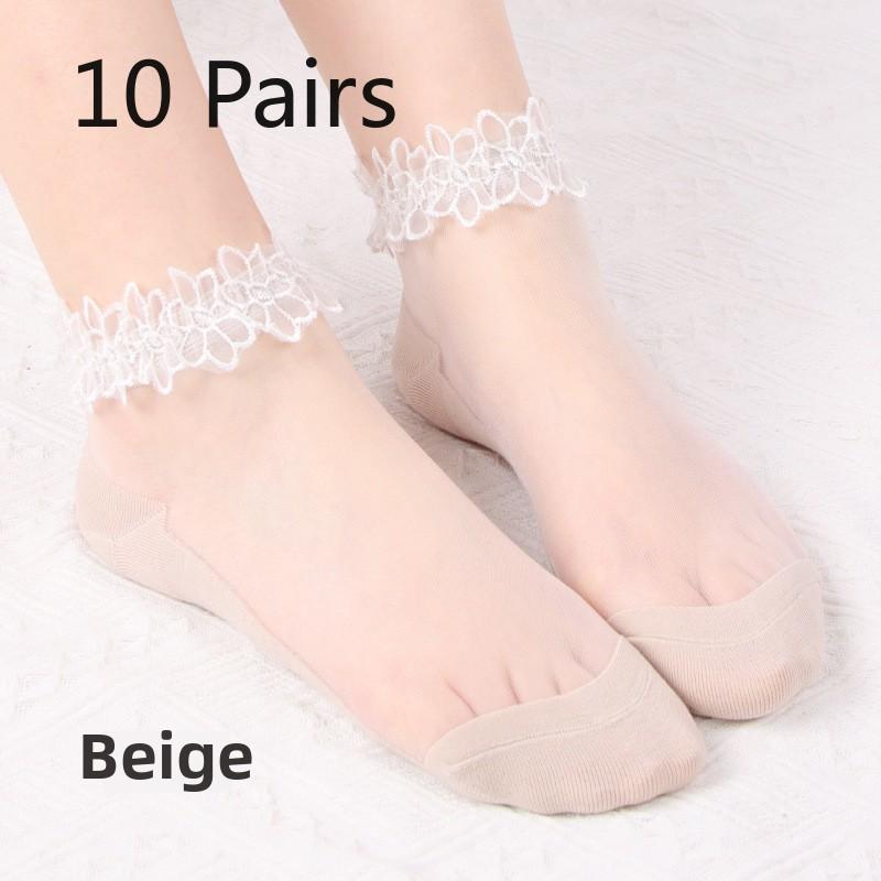 10 Perechi Perechi Șosete de Barcă de Vară Subțiri Transparente cu Dantelă Dantelă pentru Femei Șosete din Sticlă de Cristal pentru Femei