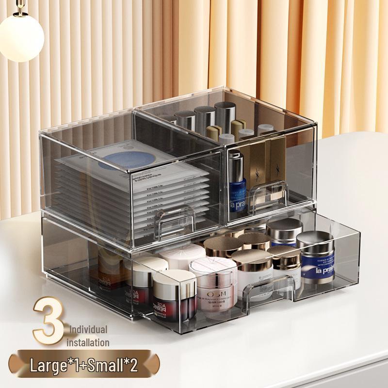 High-End Cosmetic Storage Box: Transparent Drawer for Skincare, Lipstick, and Brushes.