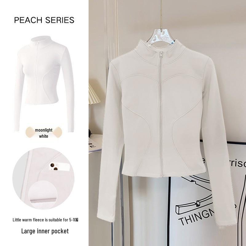 Women's Autumn Stand Collar Pilates Yoga Jacket: Plus Velvet, Quick Dry, Long Sleeve, Zipper Fitness Top for Running and Active Wear