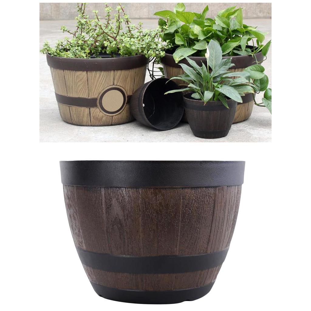 Barrel Garden Planter Plant Container Decoration for Yard Patio Resin Flower Pot Half