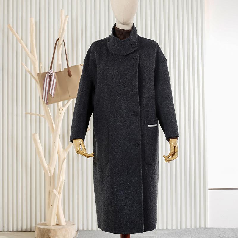 New long stand-up collar wool double-sided woolen coat temperament loose wool coat women