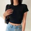 Kurzarm T-Shirt Damen Einfarbig Schlicht Lässig Weich Alleskönner Basic Crop Tops Tees Sommermode Figurbetonte Oberteile Schwarz Weiß