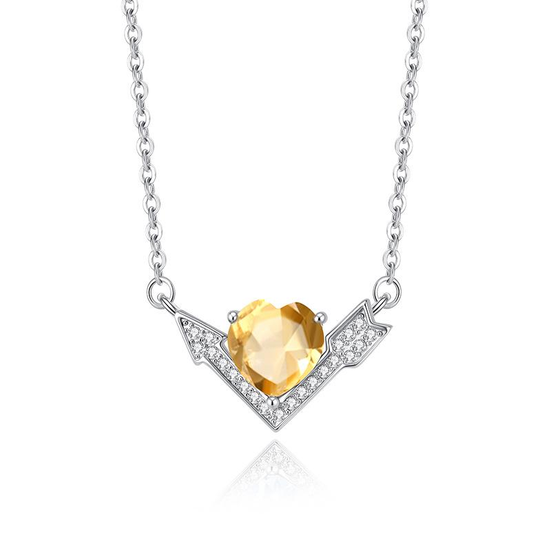 S925 Sterling Silver Arrow Through Heart Necklace Peridot Crystal Stone Cupid Collarbone Chain Valentine's Day Birthday Jewelry Gift for Women