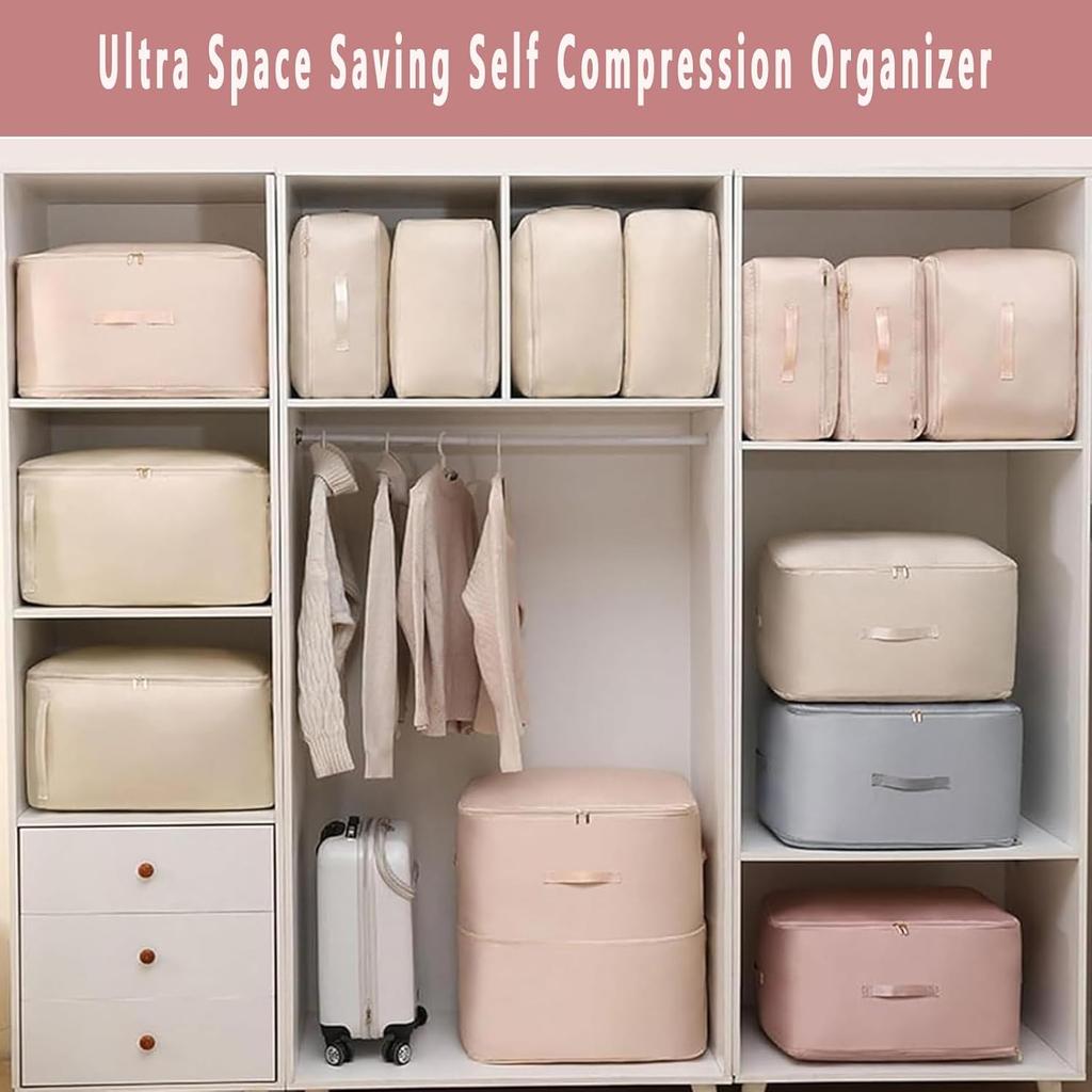Ultra Space Saving Self Compression Organizer, Compression Bags for Storage, Space Saving Compression Moving Organizer Bags with Zipper, Compression
