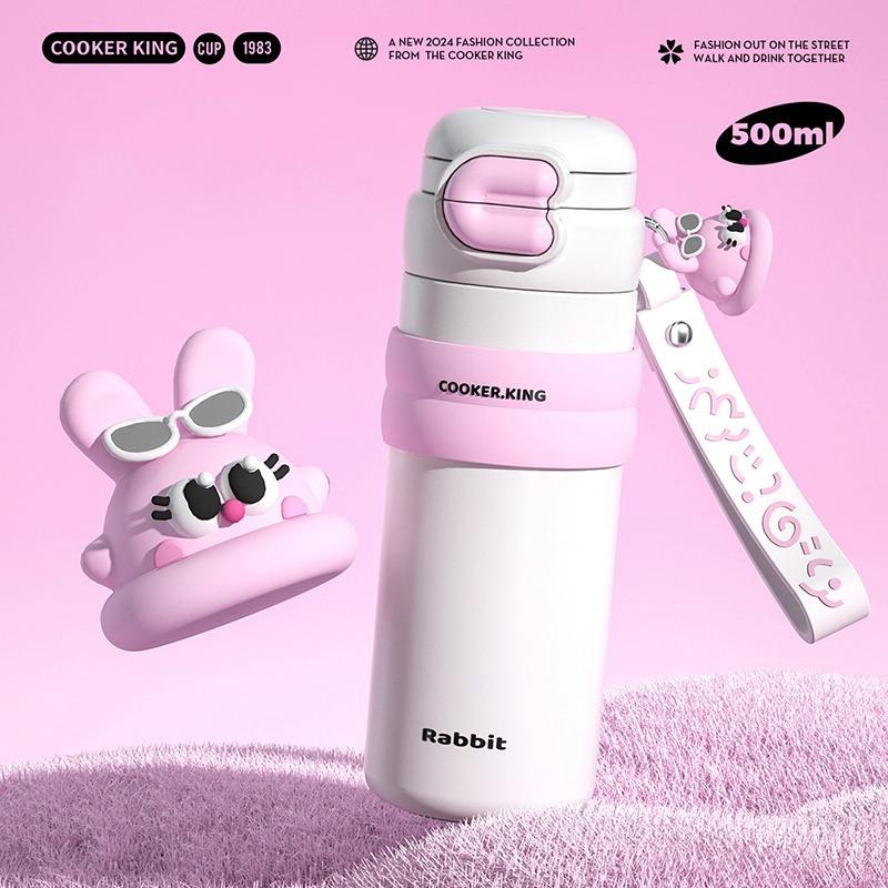COOKER KinG 500ML Insulated Vacuum Flasks Stainless Steel Straw Cup for Children Leak-Proof Thermal Flask Travel Water Bottle