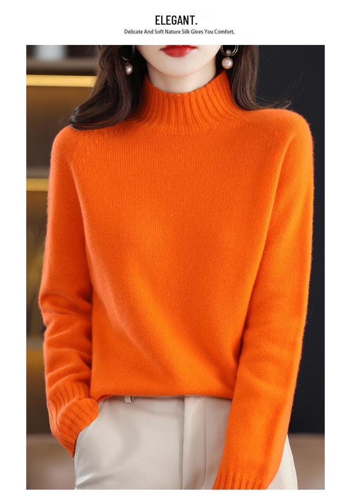 Women's Pure Wool Half-High Neck Slim Fit Sweater for Autumn/Winter