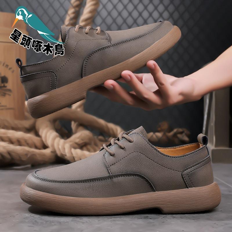 Spring New Men's Leather Shoes Retro Versatile Outdoor Casual British Leather Shoes Men's Shoes