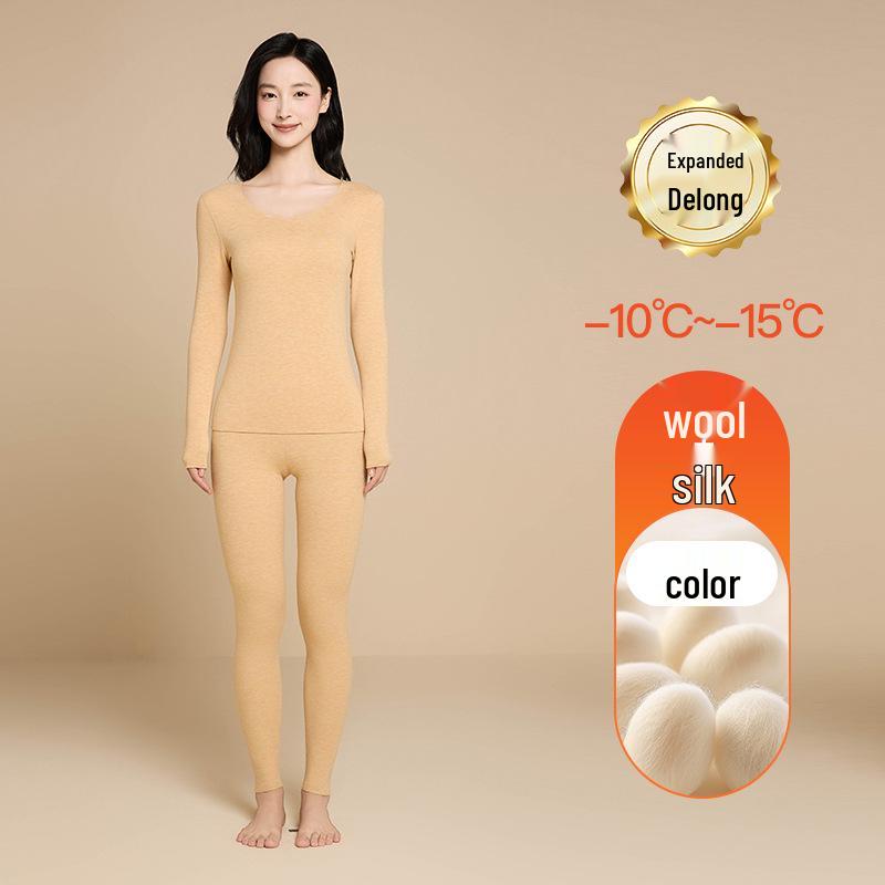 Aoweizide Velvet Silk Seamless Thermal Underwear Set for Couples - Women's Thick Warm Suit for Autumn/Winter