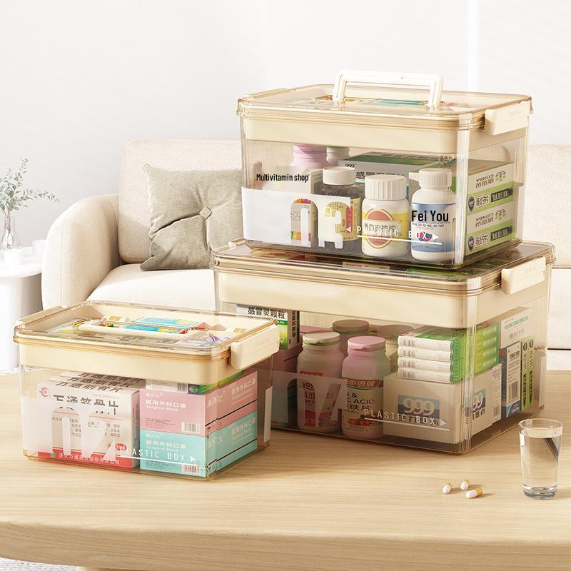 Familienpackung Tragbare Medikamentenaufbewahrungsbox - Mehrschichtig, Transparent, Erste-Hilfe-Koffer mit großer Kapazität