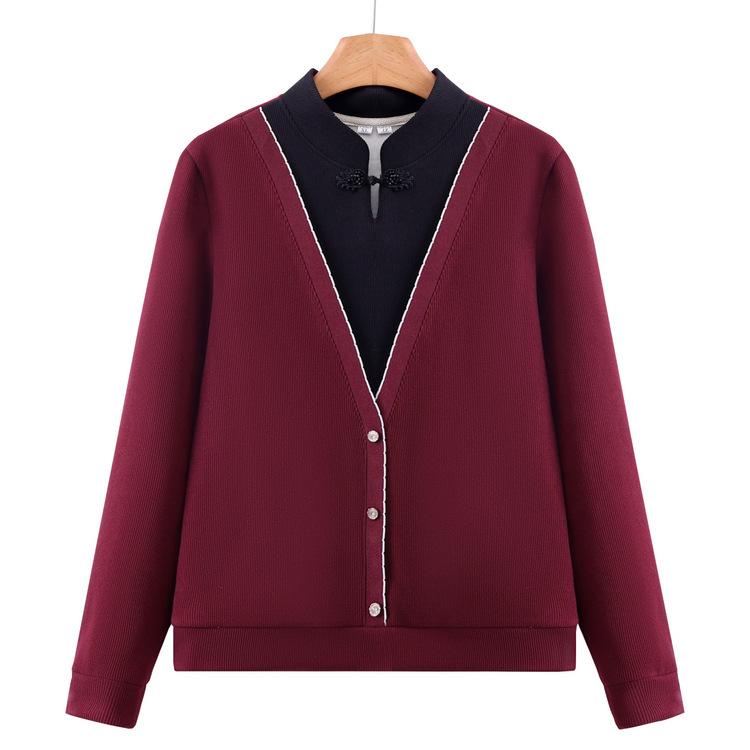 Mom's Spring and Autumn Style Fashionable Chinese Style Base Shirt Long-sleeved Clothes New Simple Knitted Sweater for Middle-aged and Elderly People