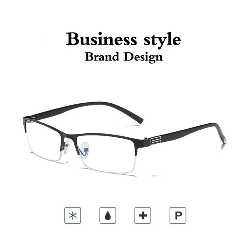 Stainless Steel Bifocal Reading Glasses for Mens Anti Blue Light Business Half Frame Presbyopia Eyeglasses +1.0 To +4.0
