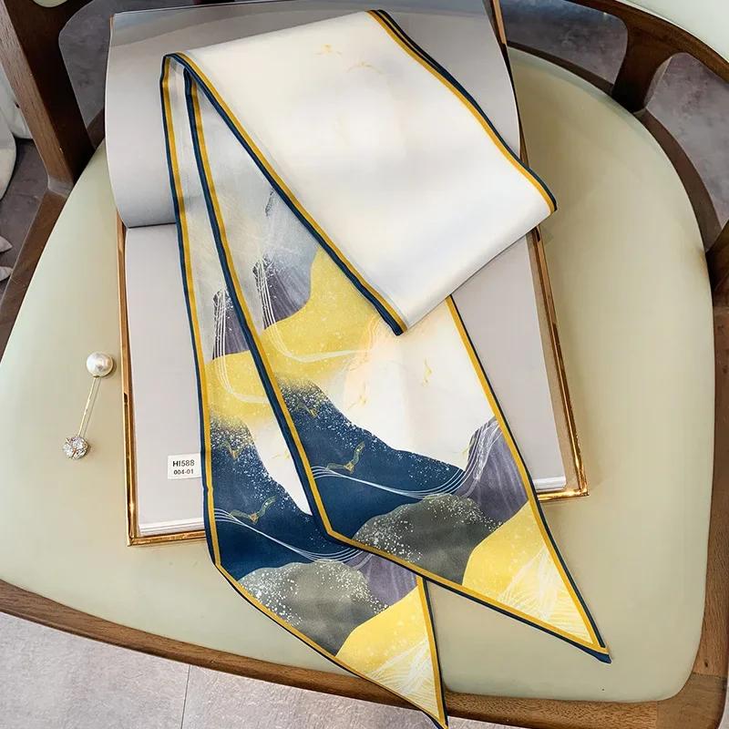 Design Print Skinny Scarf Plaid Horse Hairband Scarves Women Narrow Silk Scarfs Bag Ribbons Luxury Wrist Towel Foulard