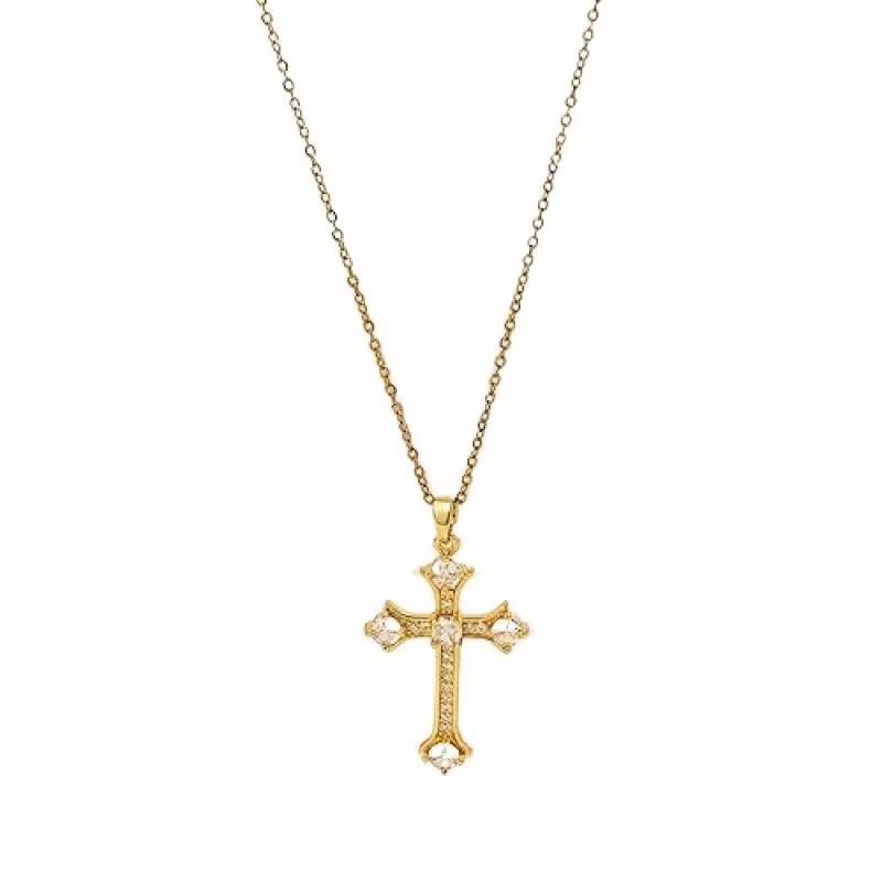 Micro-inlaid Zircon Cross Necklace Pendant Titanium Steel High-Grade All-match Jewelry Clavicle Chain Fashion Accessory