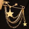 Hypoallergenic Punk Chain Tassel Safety Pin Brooches With Pearl Star Heart Charms For Blazer Suit Jacket Party Daily Wear