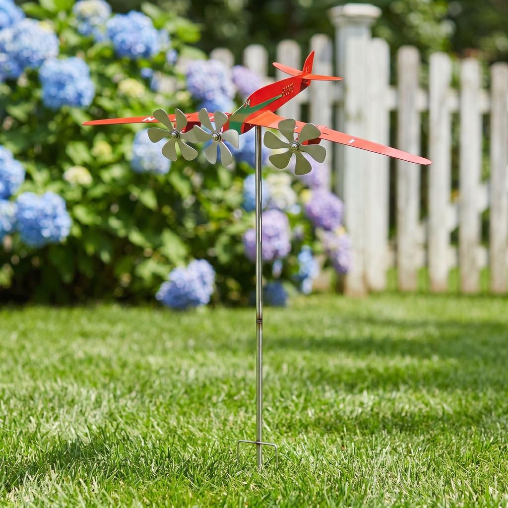Airplane Weathervane, Metal Airplane-shaped Windmill, Garden Decorative Art, Outdoor Flying Airplane Sculpture, Wind-sensing And Patio Decoration.