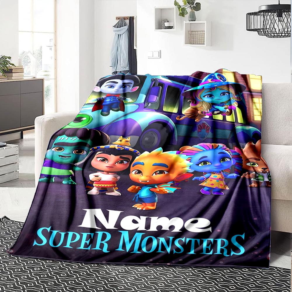 Custom Name Super Monsters Theme Printed Blanket - Perfect for Couch, Bed, Travel & Outdoor Use | Machine Washable, Cozy & Durable.